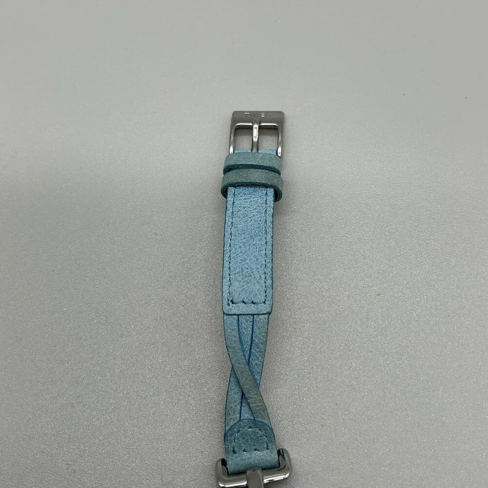 Timex Womens Watch 25mm White Dial Blue Leather Braided Strap New Battery